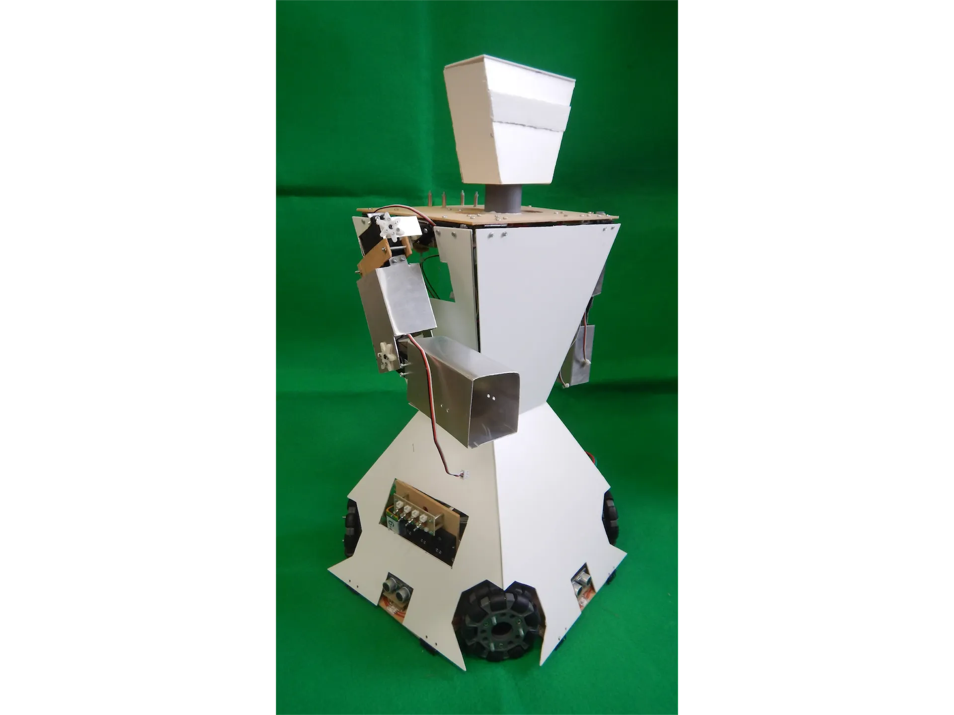 Full view of the white humanoid robot Eight
